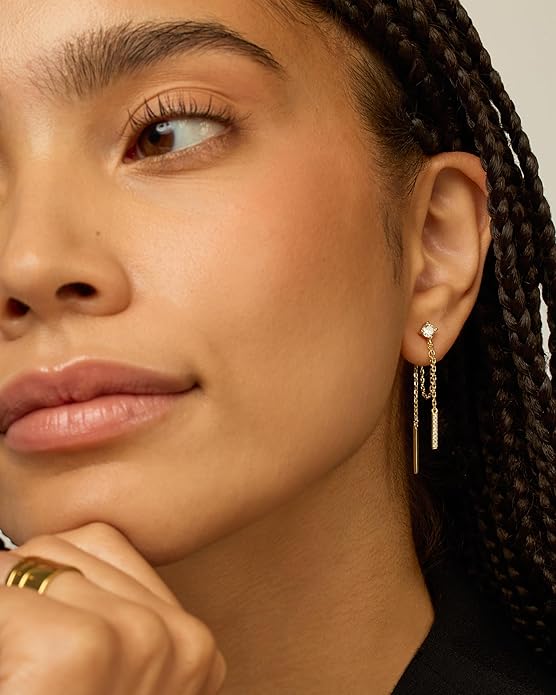 Cubic Zirconia Ball Threader Earscapes Earrings